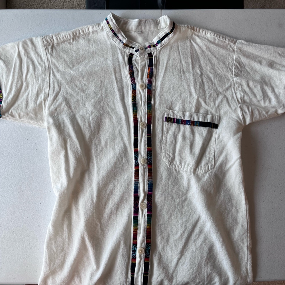 White Traditional Mexican Shirt - Coralillo- Size (unisex) Small